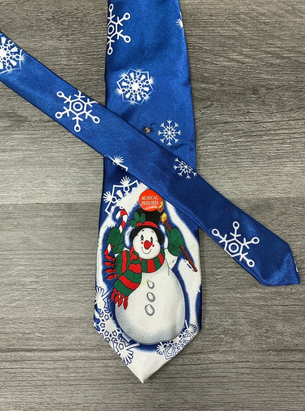 Musical Light Up Christmas Tie Snowman Blue 3.5" x 60" Tested Working